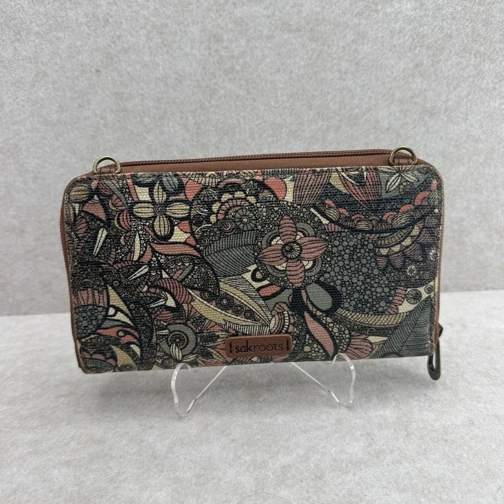 Sakroots Wallet Womens 8x4 Multicolor Zip-Around Floral Canvas‎ Faux Leather